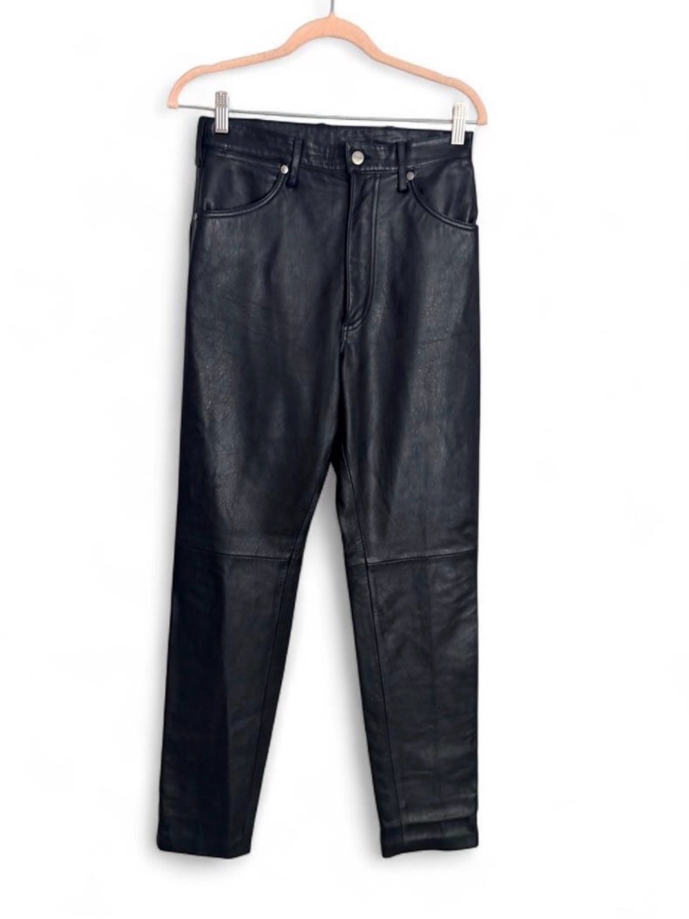 Vintage 80s Wrangler leather high waisted biker straight leg moto pants 9
